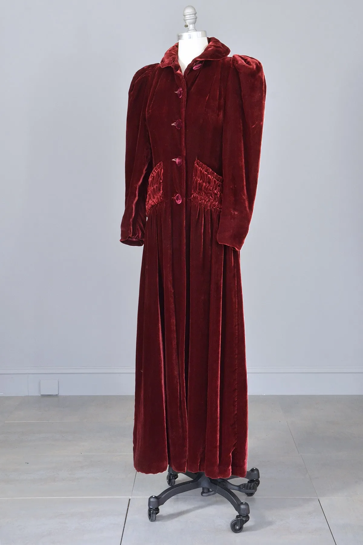 1930s 40s Merlot Velvet Maxi Vintage Evening Dress Coat