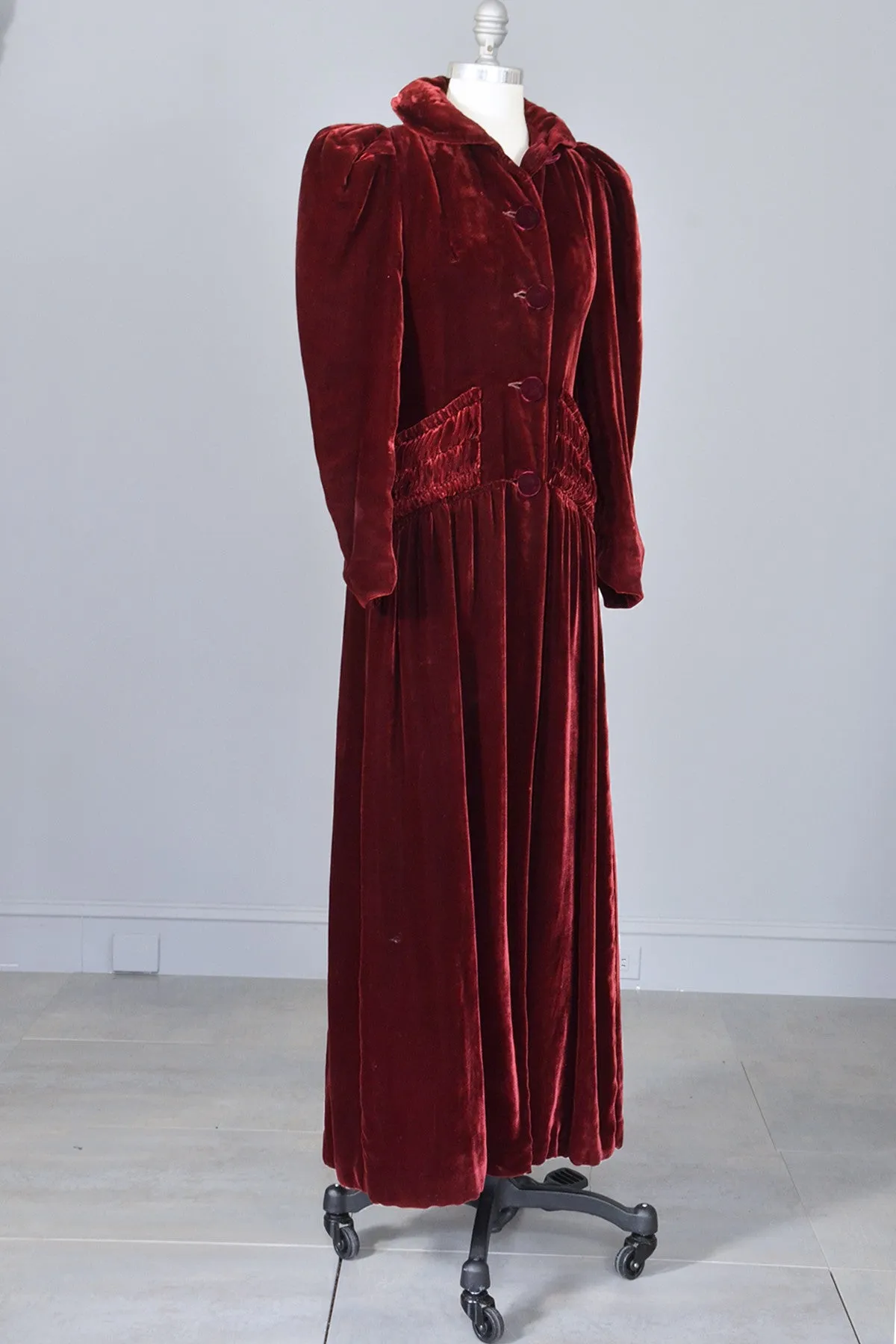 1930s 40s Merlot Velvet Maxi Vintage Evening Dress Coat