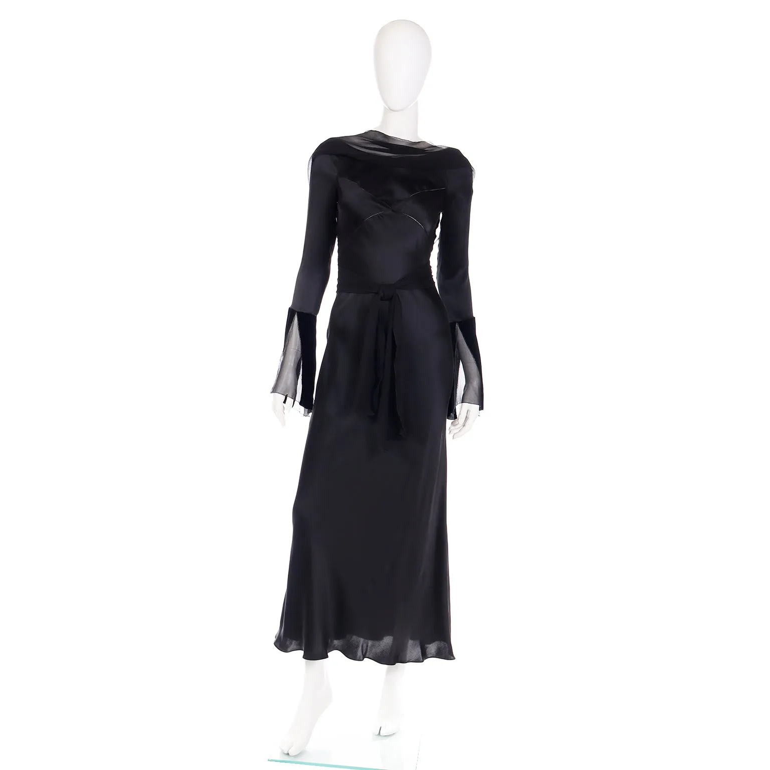 1990s Alberta Ferretti Vintage Black Silk Evening Dress