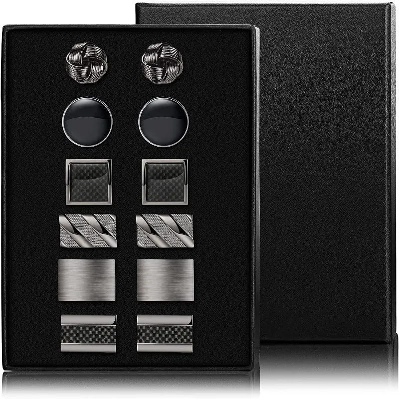 6 Pairs Men's Classic Cufflinks with Box