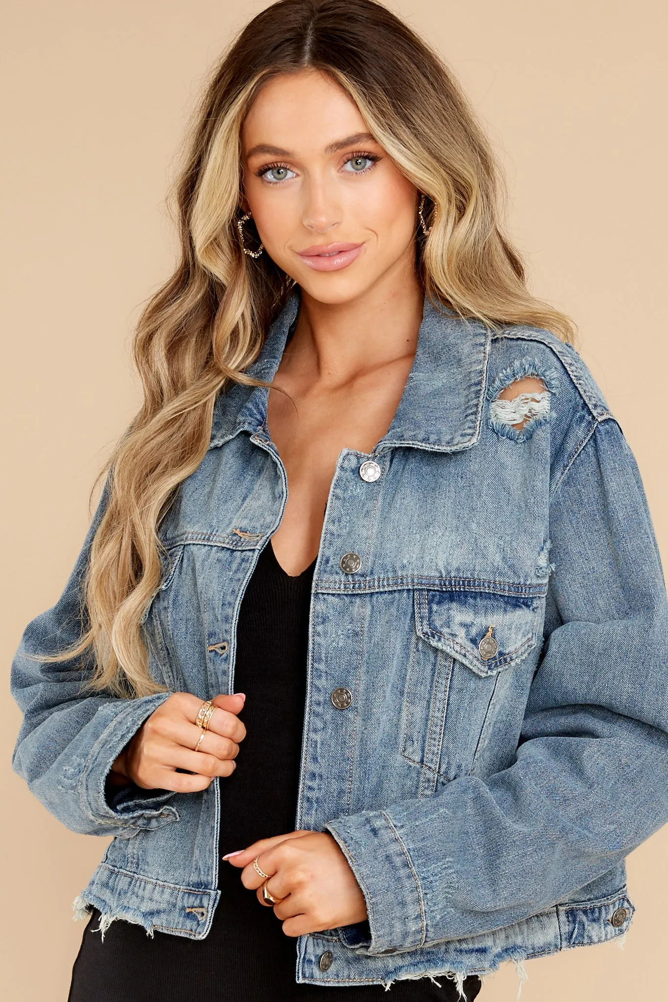 About Town Medium Wash Distressed Denim Jacket