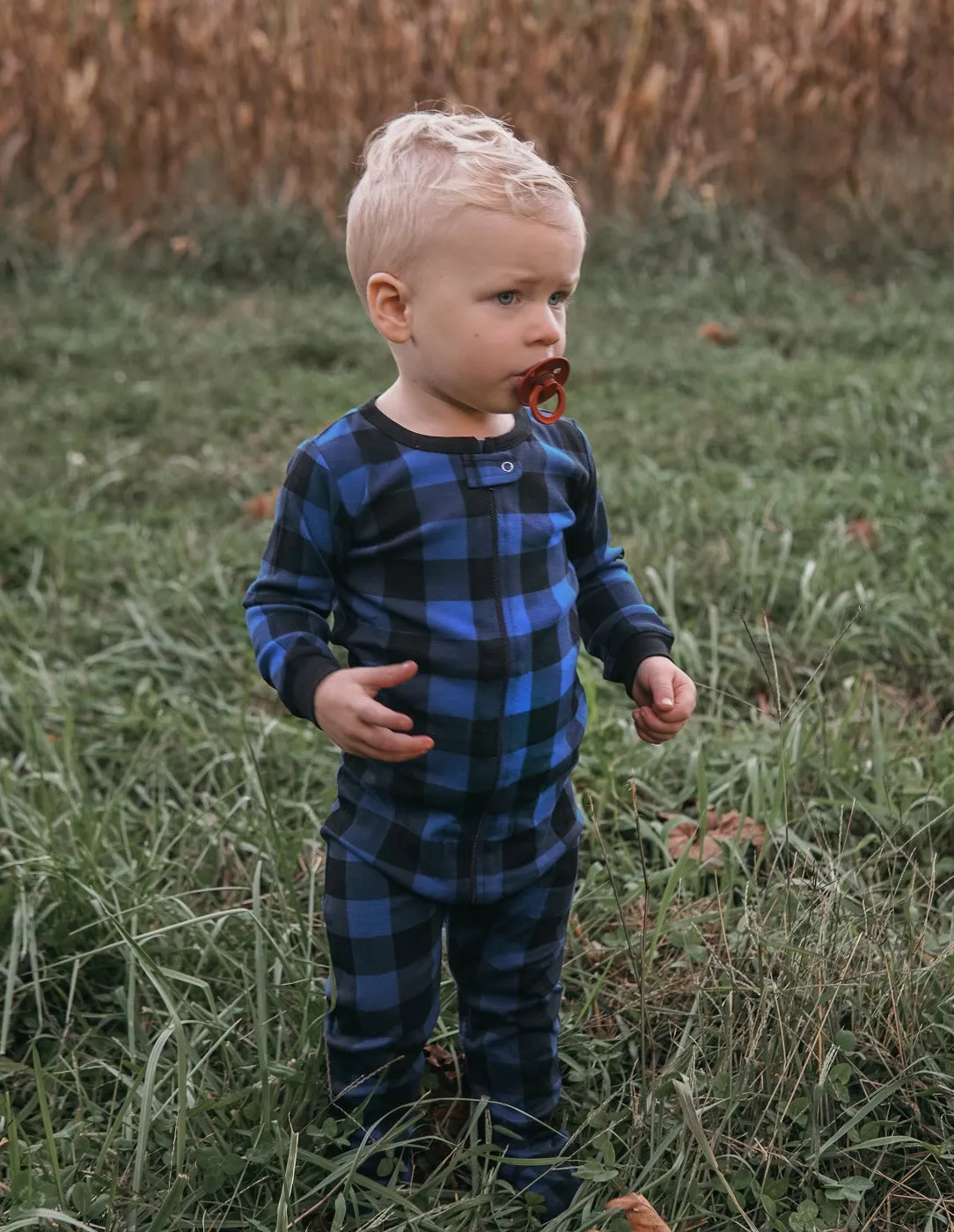 Black & Navy Plaid Matching Family Pajama Set