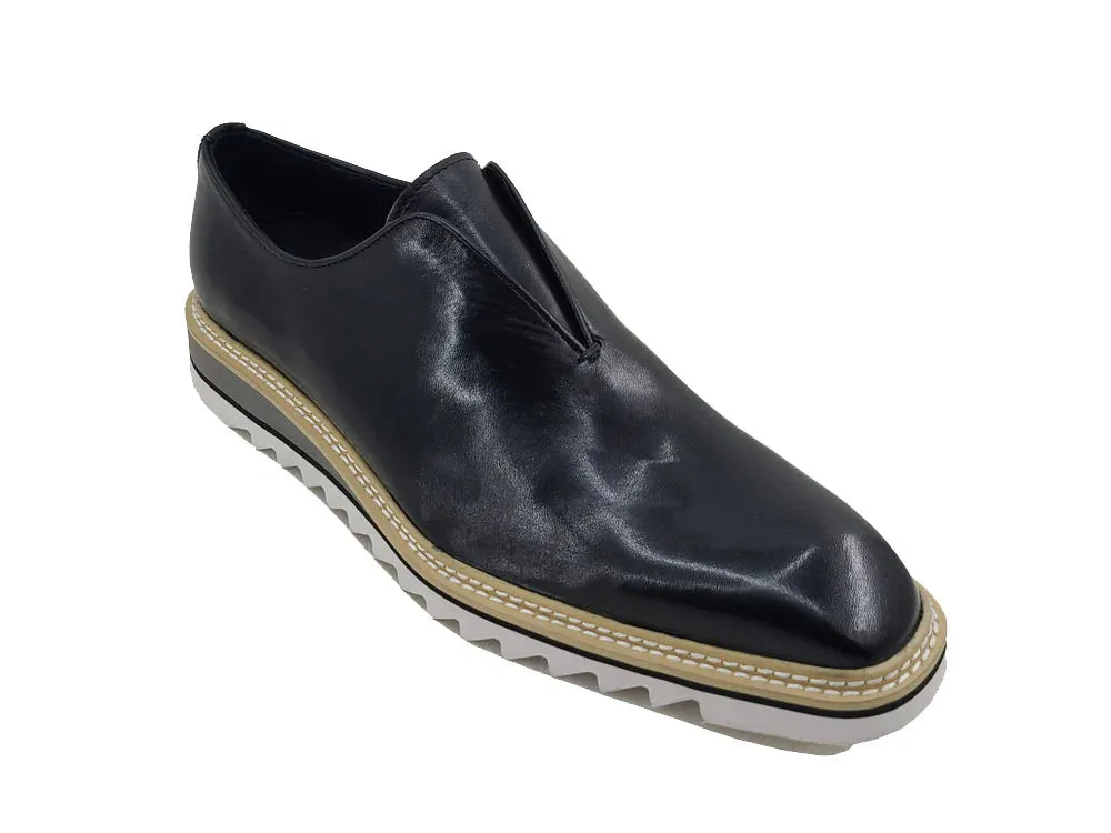 Black Carrucci Men's Leather Shoes Slip-On Loafer with Contrast Color Style No: K55S0-08