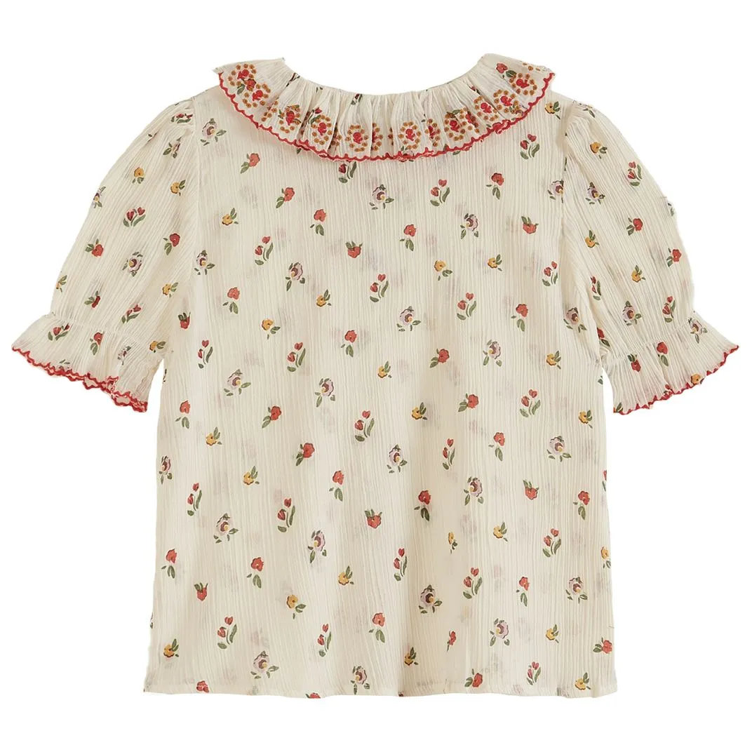 Blouse Girl Cotton Crepe Flowers - قصيرة