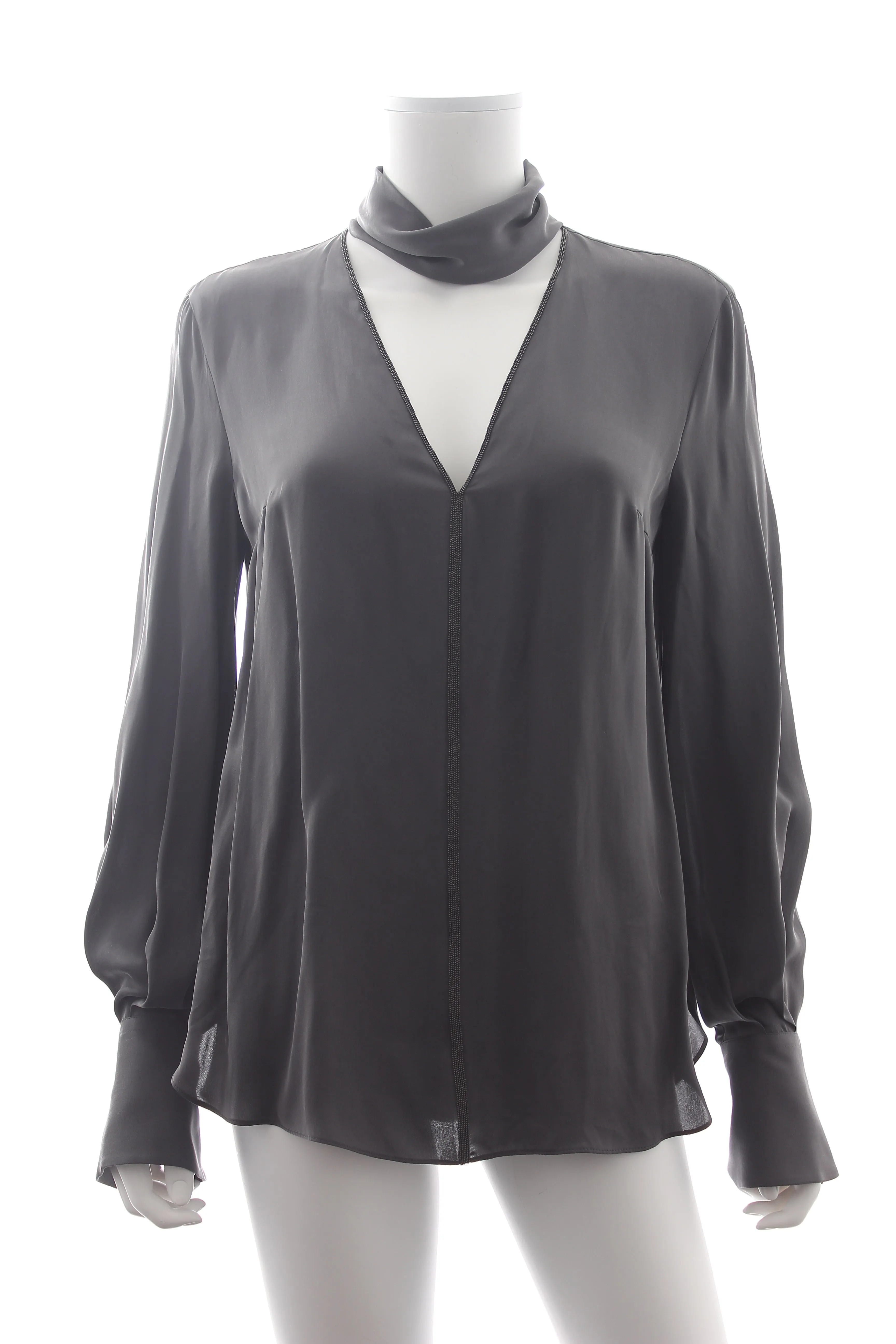 Brunello Cucinelli Monili-Trim Cutout Silk-Satin Blouse