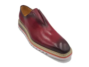 Burgundy Carrucci Men's Leather Shoes Slip-On Loafer with Contrast Color Style No: K55S0-08