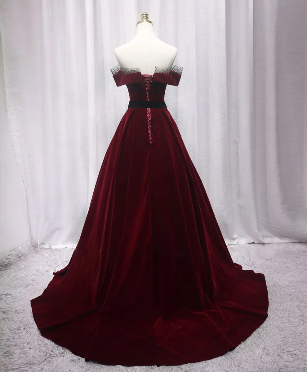 Burgundy Long Off Shoulder Prom Dress Long Evening Dress