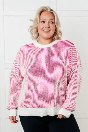 Carefree Contrast Trim Sweater in Pink