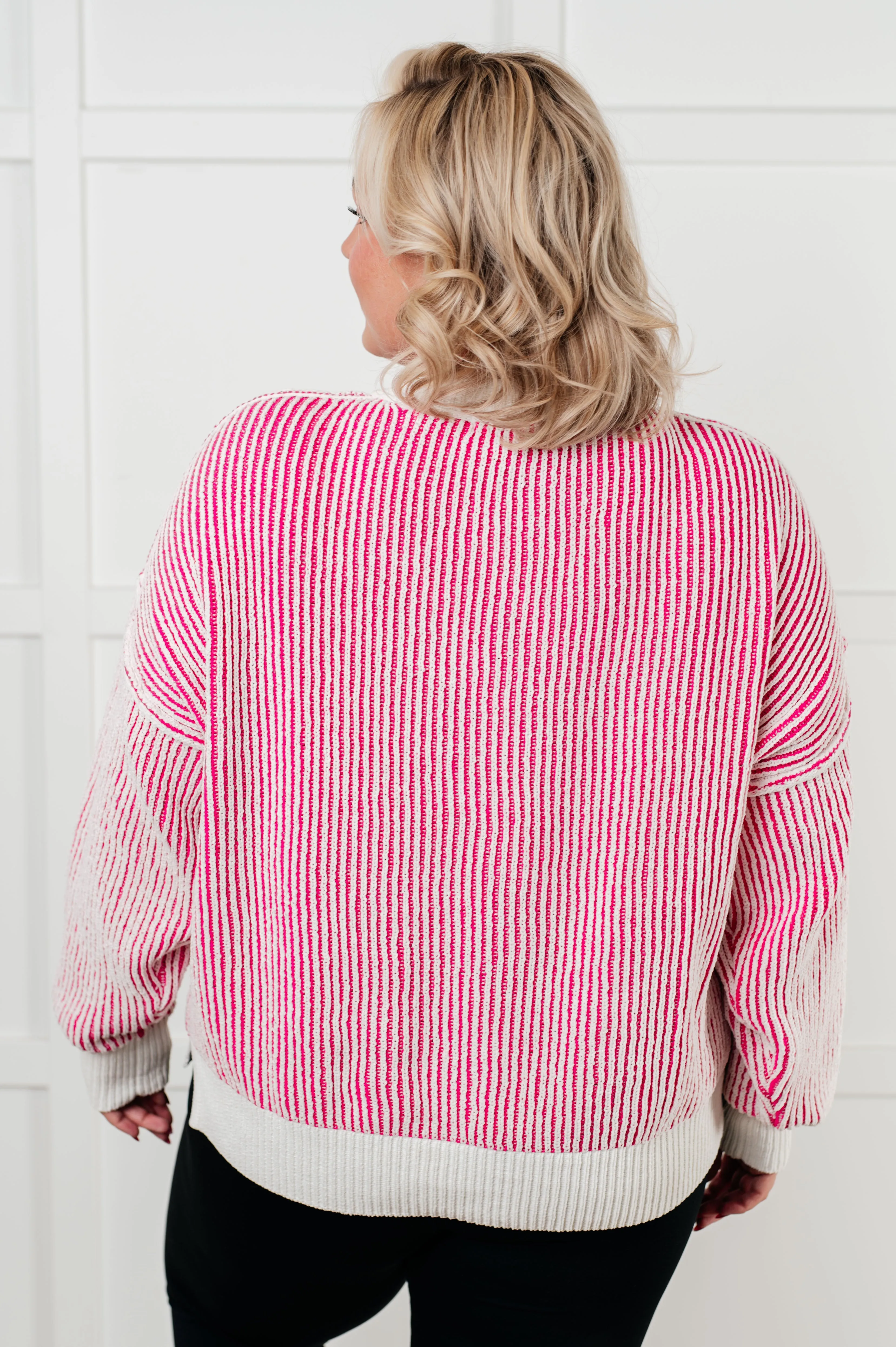 Carefree Contrast Trim Sweater in Pink