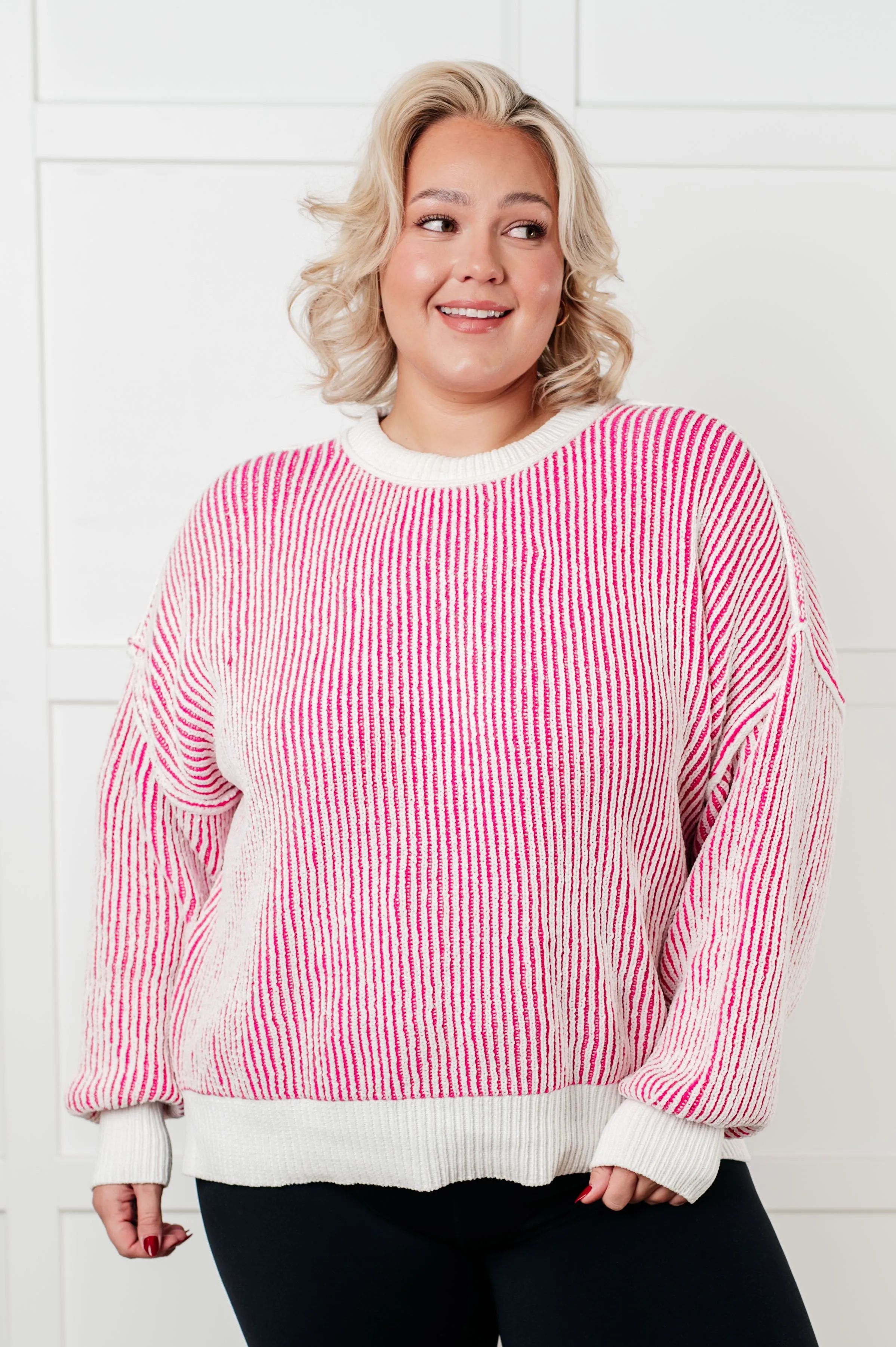 Carefree Contrast Trim Sweater in Pink