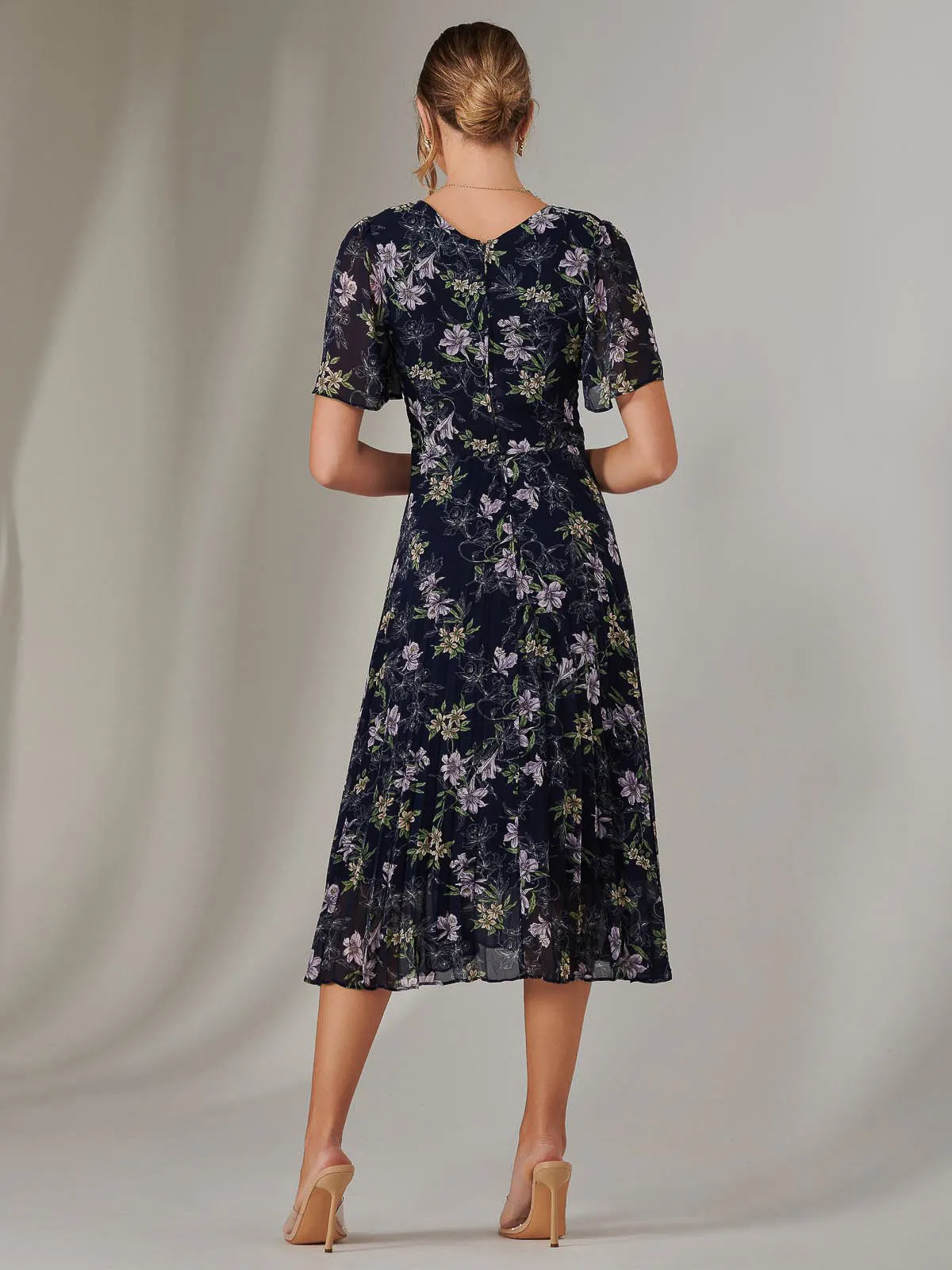 Chiffon Pleated Wrap Midaxi Dress, Multi Floral