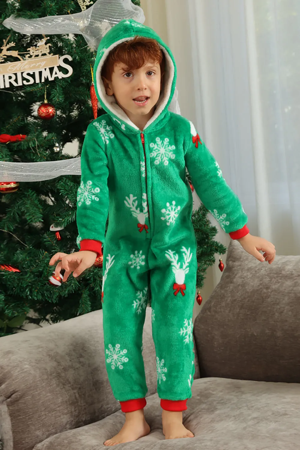 Christmas Family Green Flannel Snowflake Onesie Pajamas