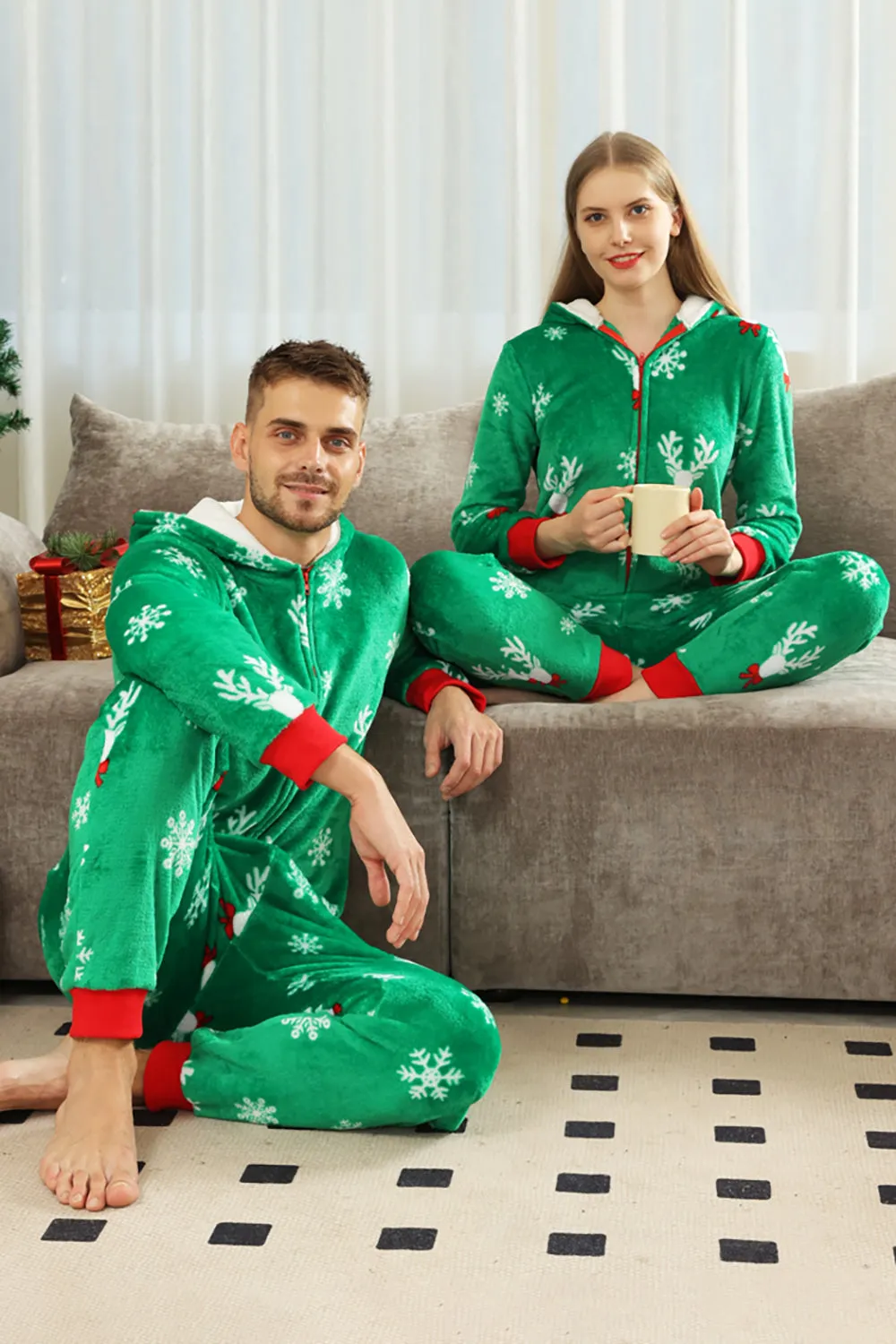 Christmas Family Green Flannel Snowflake Onesie Pajamas