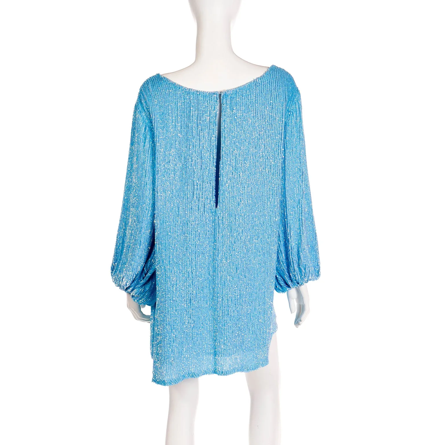 Deadstock Retrofete Blue Sequin Mini Dress or Tunic With Sash Belt