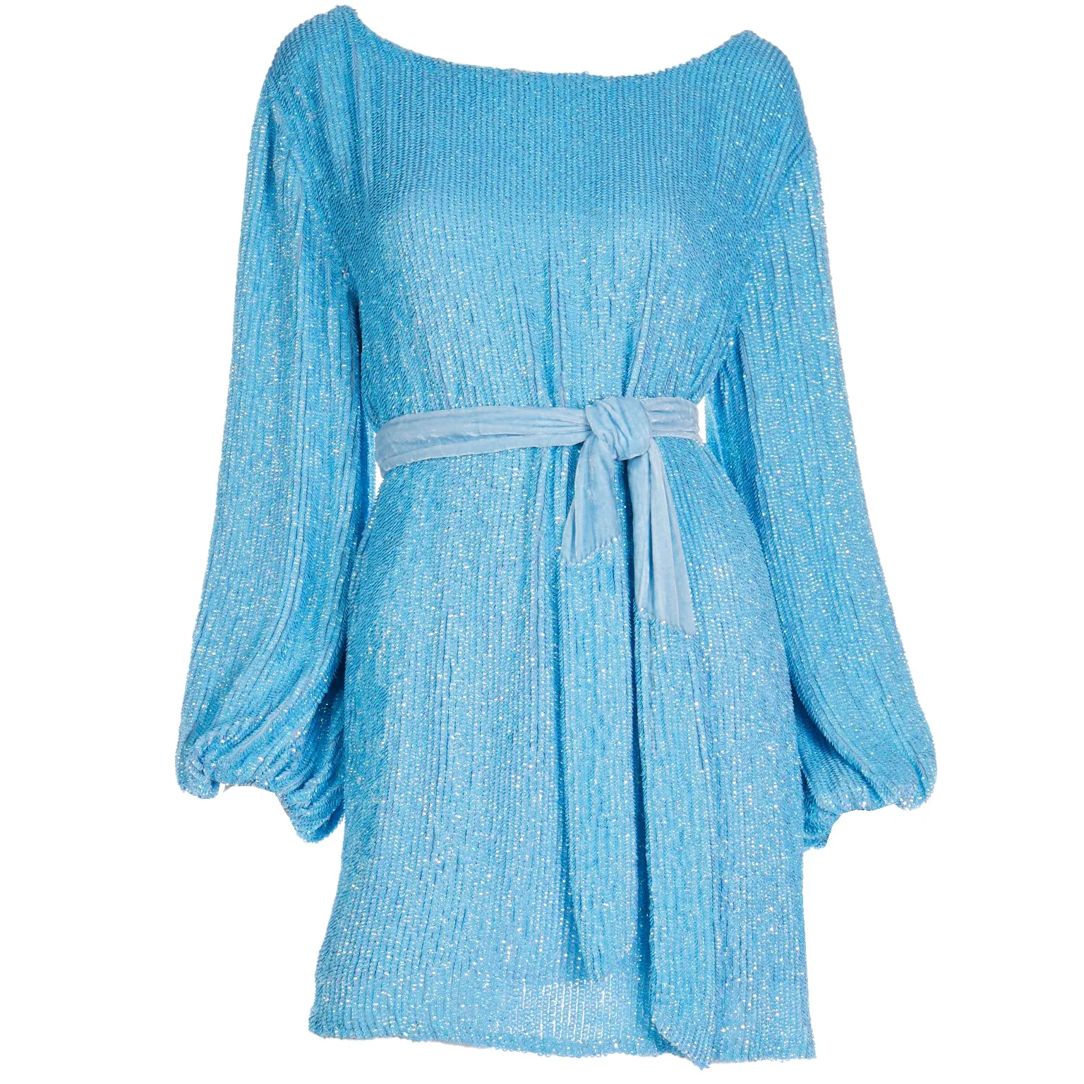 Deadstock Retrofete Blue Sequin Mini Dress or Tunic With Sash Belt