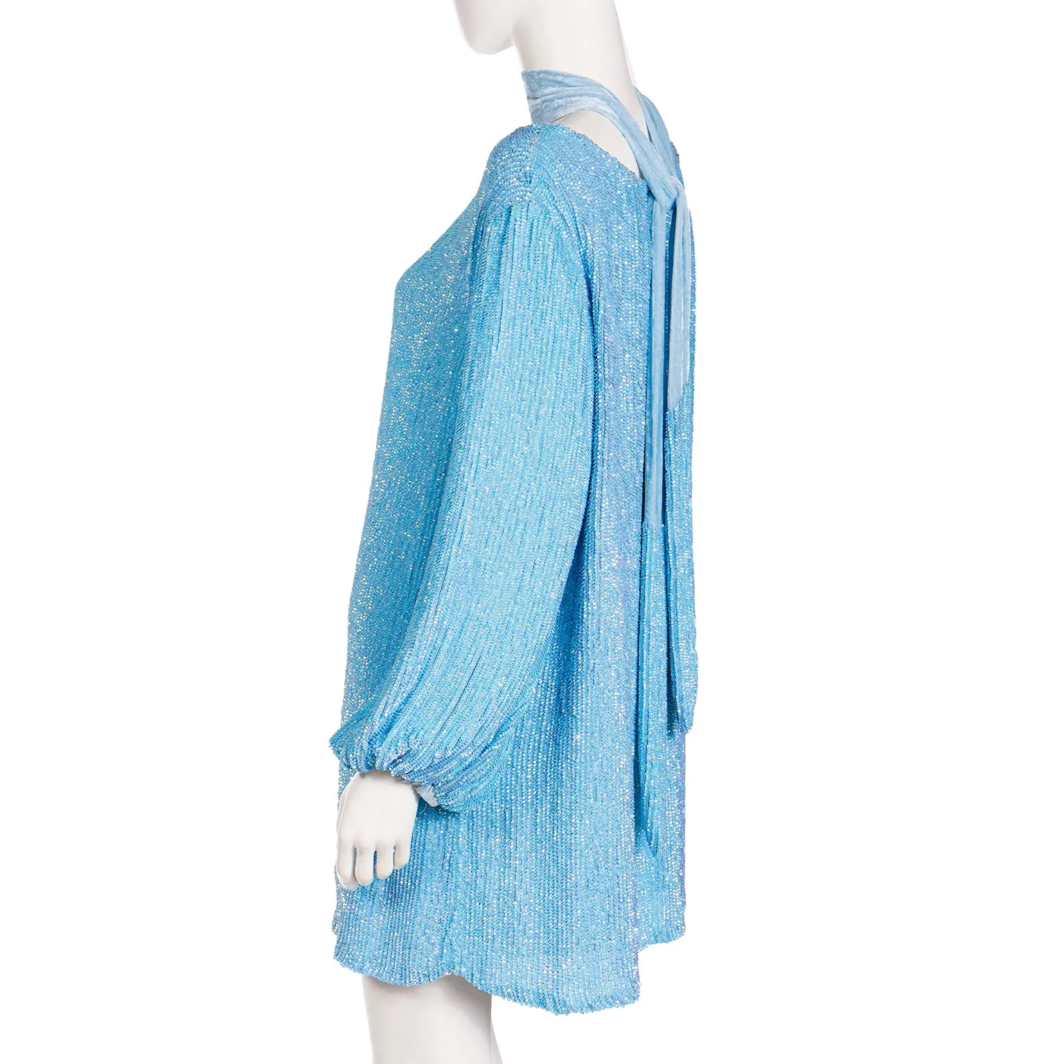 Deadstock Retrofete Blue Sequin Mini Dress or Tunic With Sash Belt