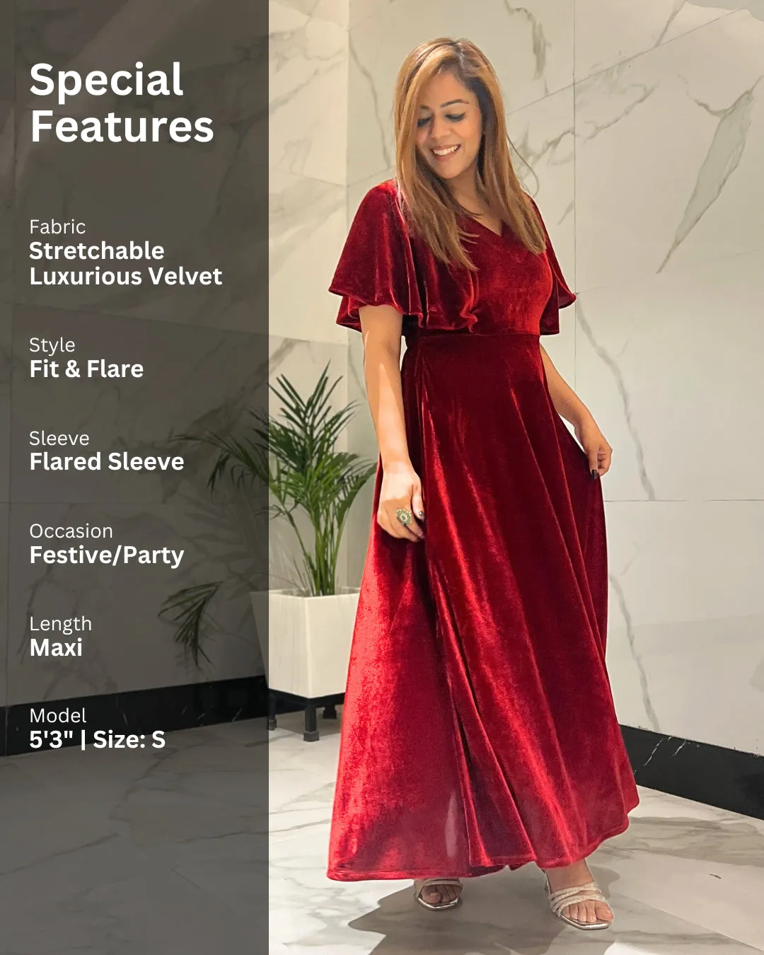 Deep Red Flared Velvet Dress