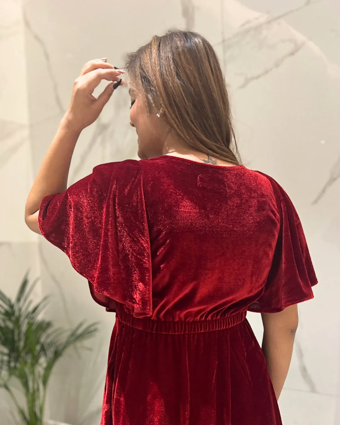 Deep Red Flared Velvet Dress