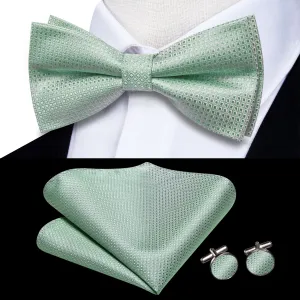 Dusty Green Novelty Pre-tied Bow Tie Hanky Cufflinks Set