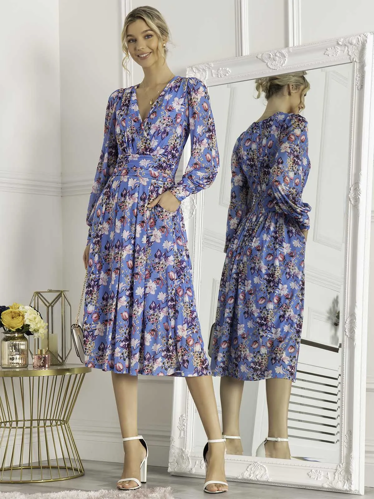 Eileen Long Sleeve Mesh Dress, Blue Floral