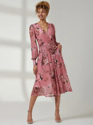 Eileen Long Sleeve Mesh Dress, Pink Floral