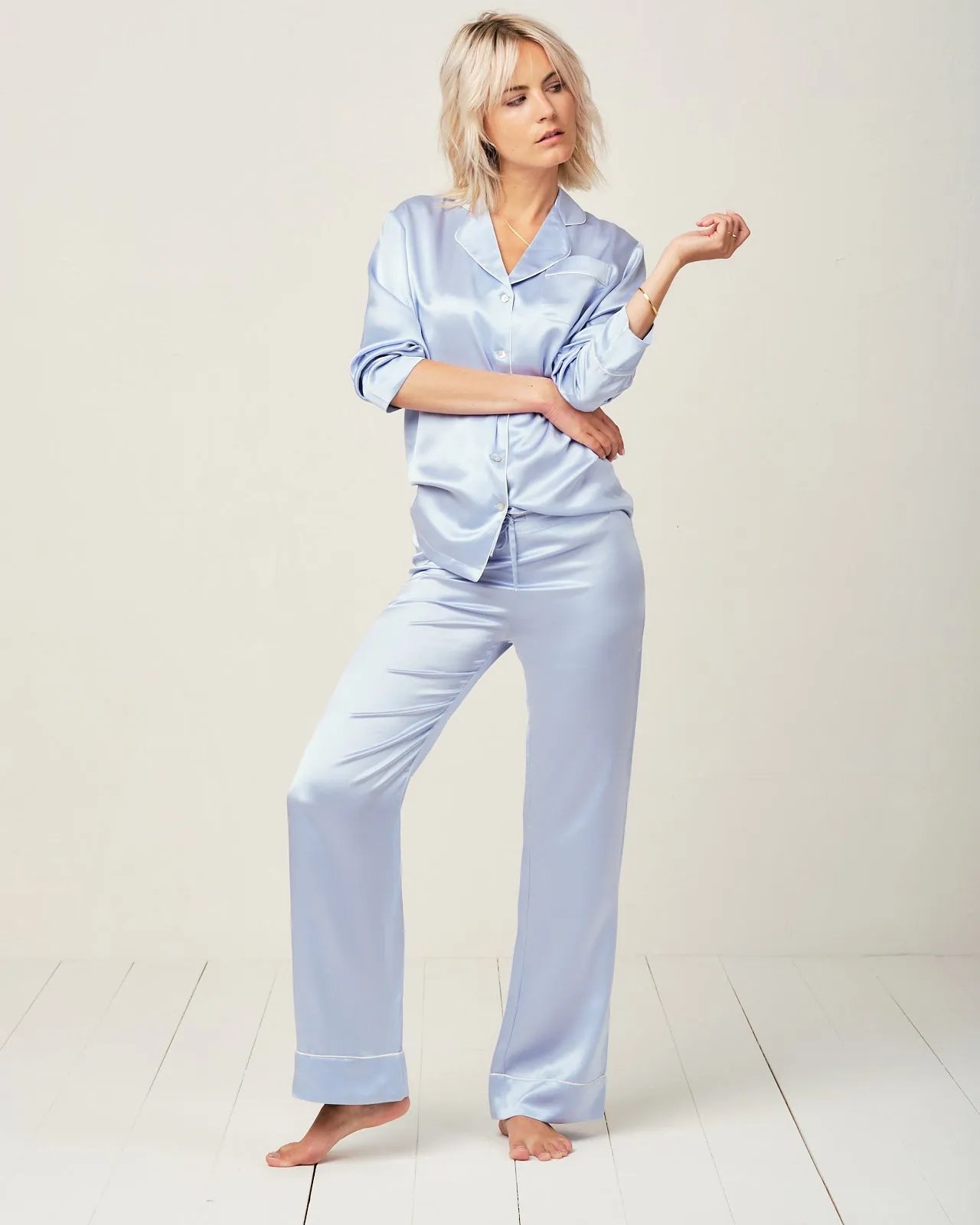 Elisabetha Silk Pyjama in Candy Blue - Top