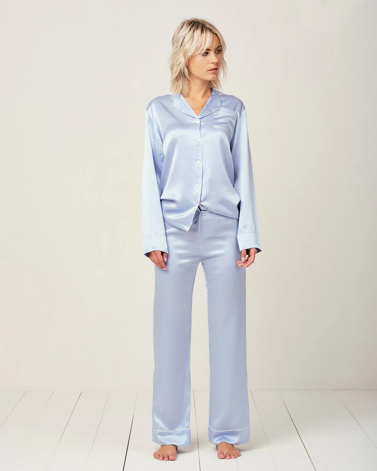 Elisabetha Silk Pyjama in Candy Blue - Top