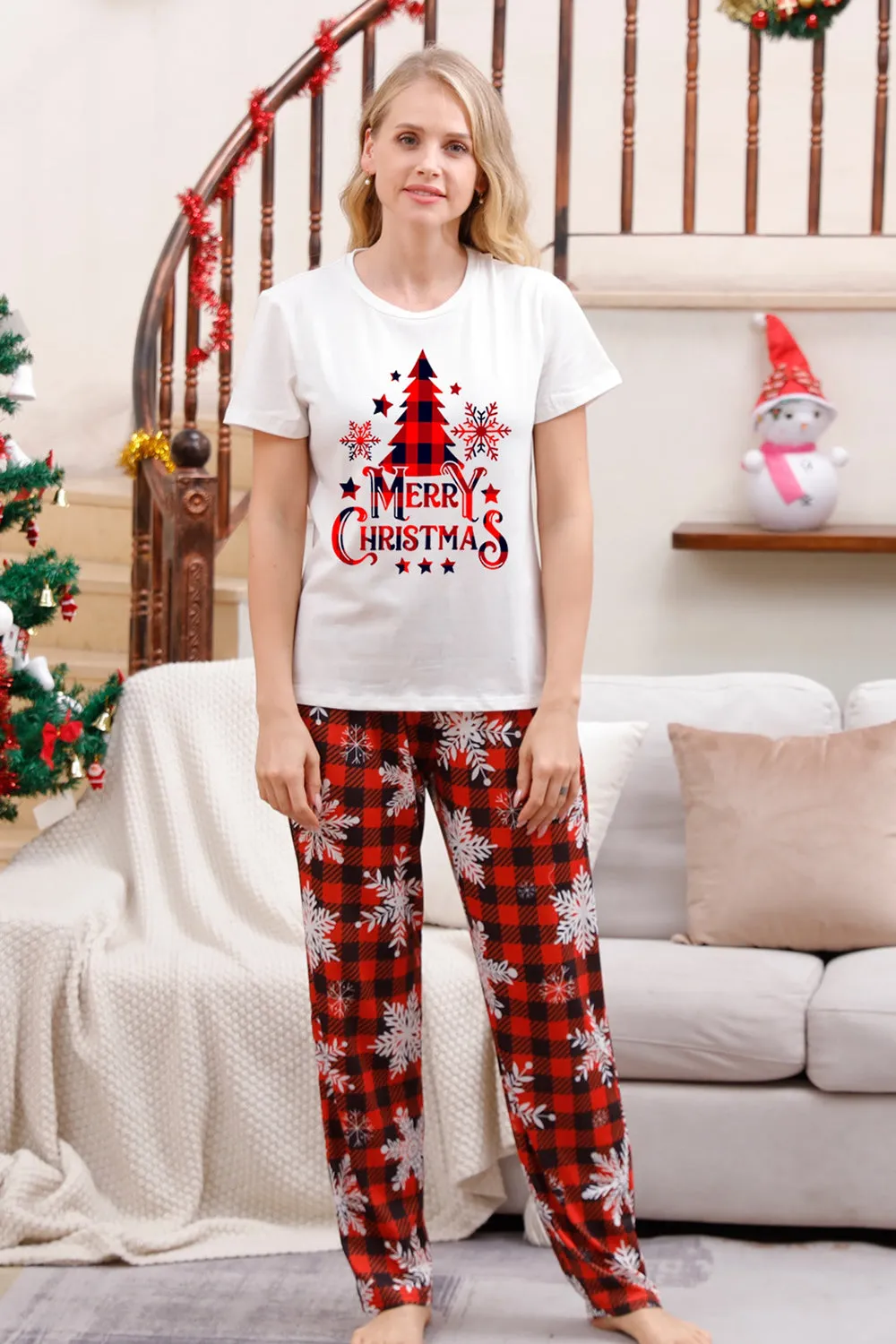 Family Matching Christmas Pajamas with Red Plaid