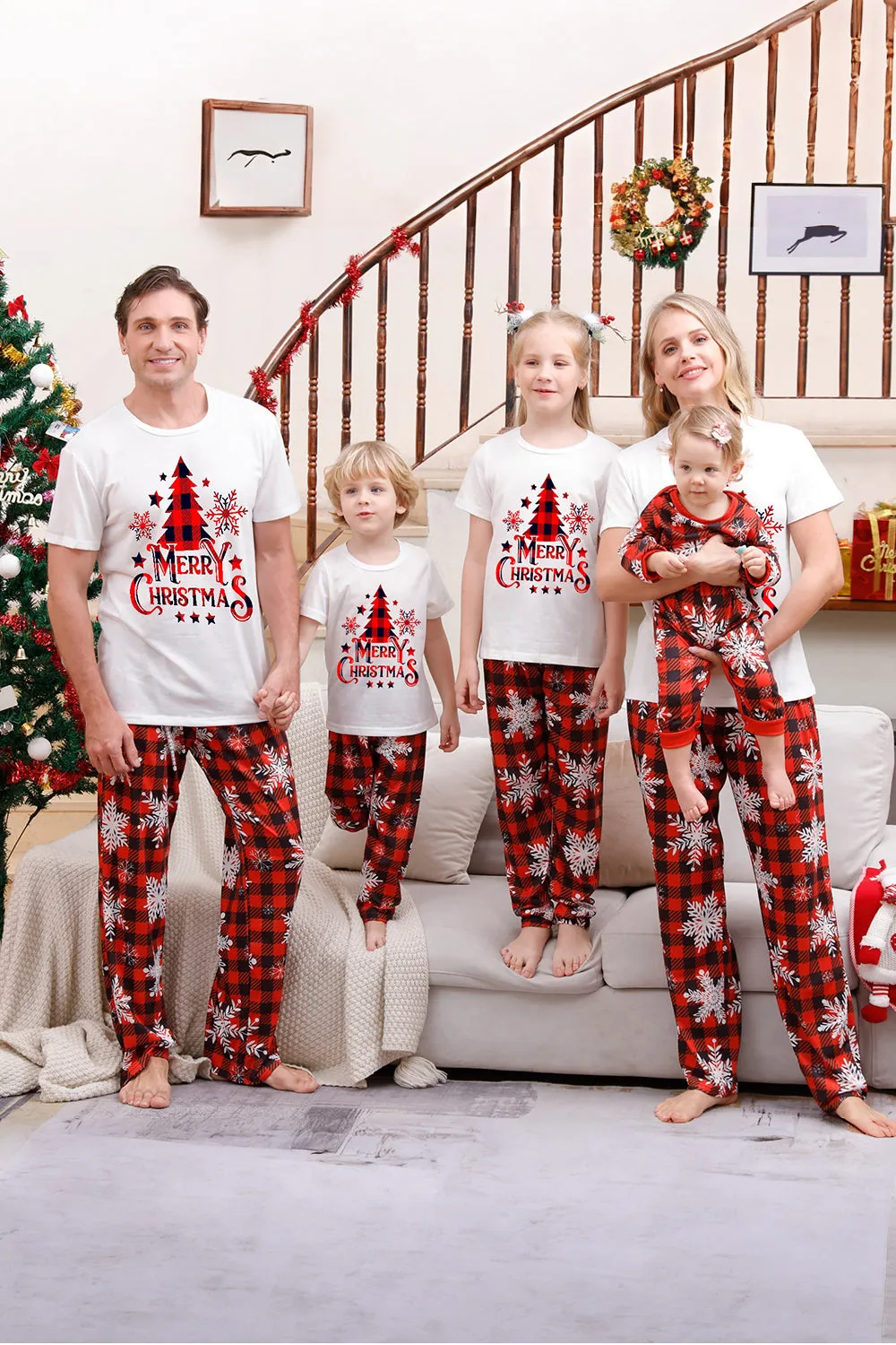 Family Matching Christmas Pajamas with Red Plaid