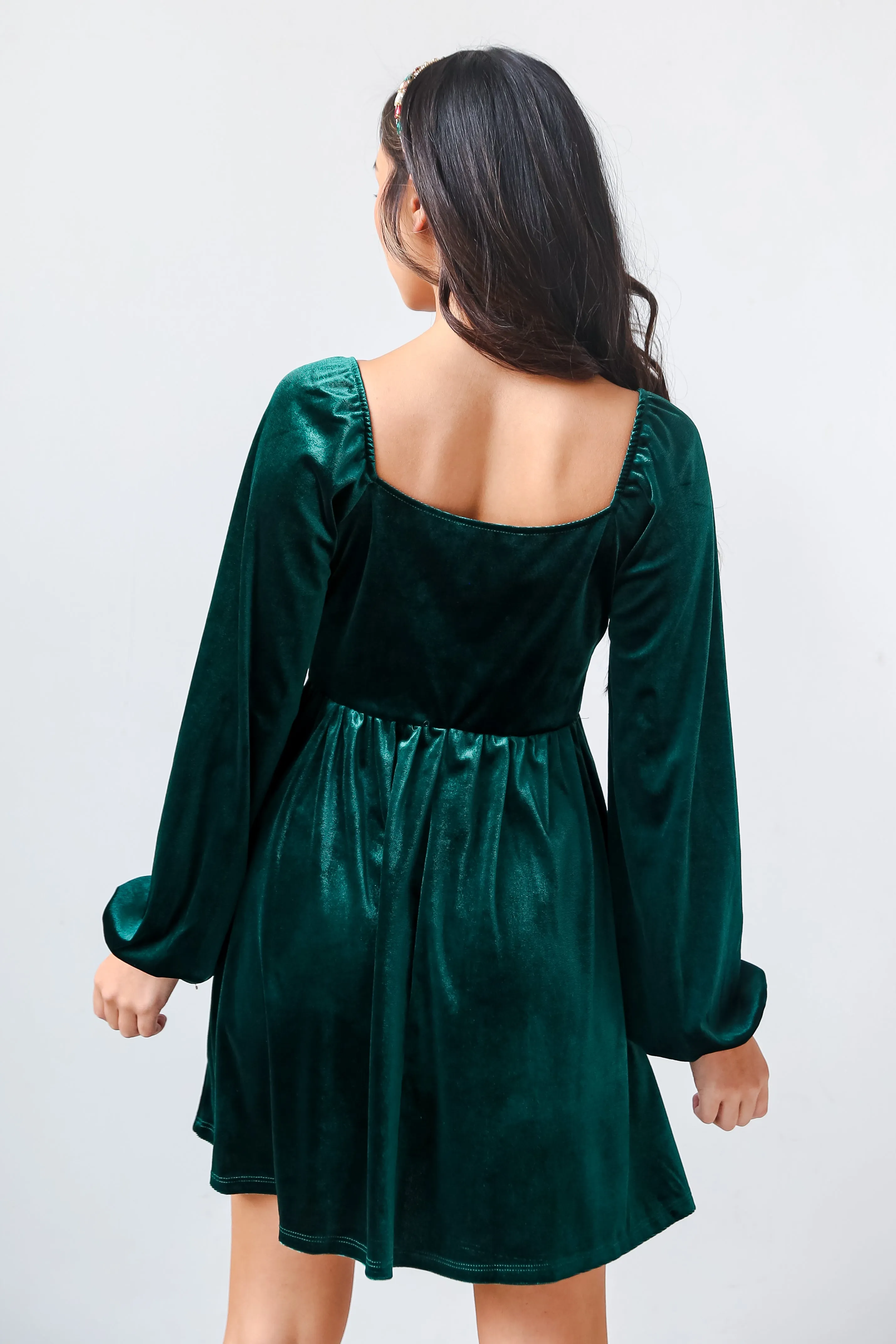 FINAL SALE - I'm Enchanted Hunter Green Velvet Mini Dress