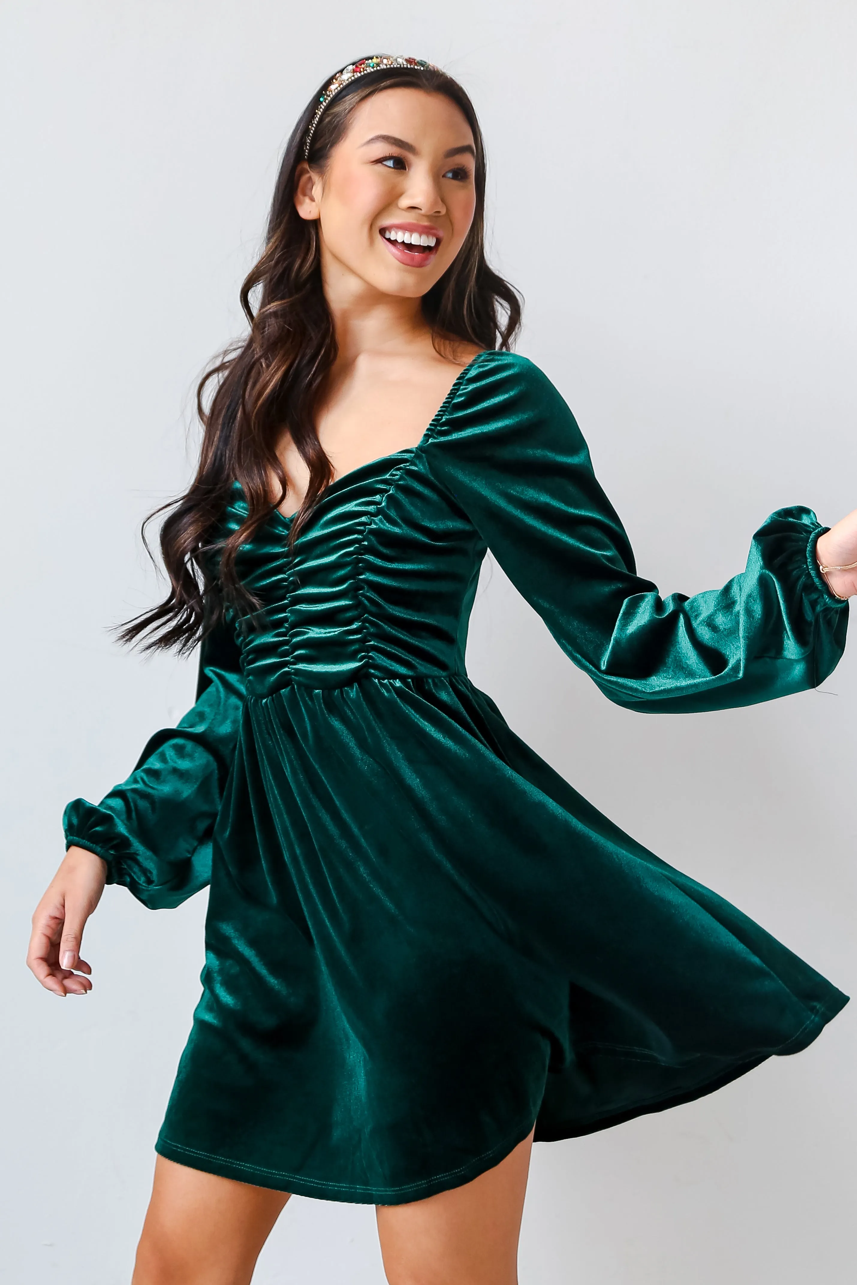 FINAL SALE - I'm Enchanted Hunter Green Velvet Mini Dress