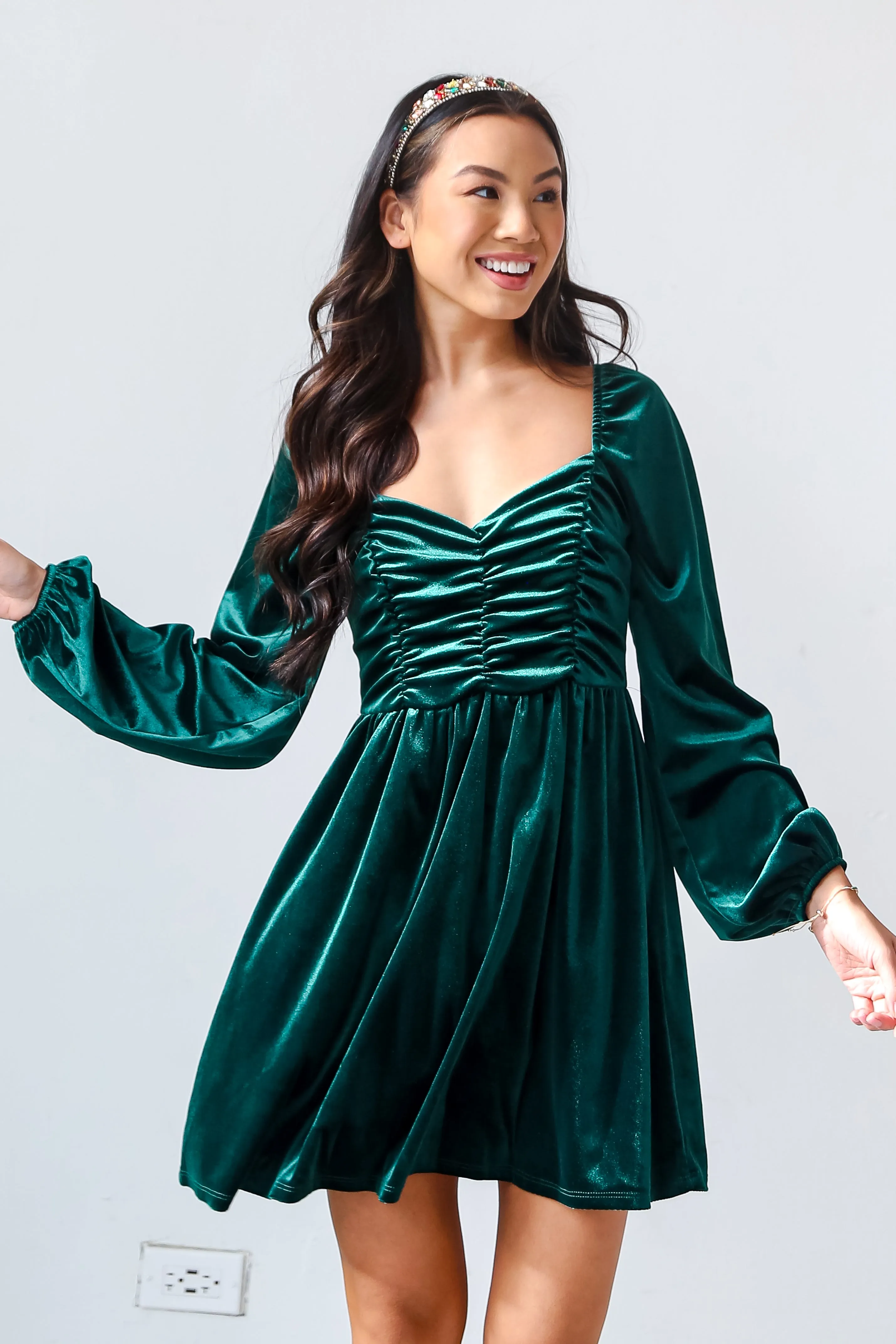 FINAL SALE - I'm Enchanted Hunter Green Velvet Mini Dress