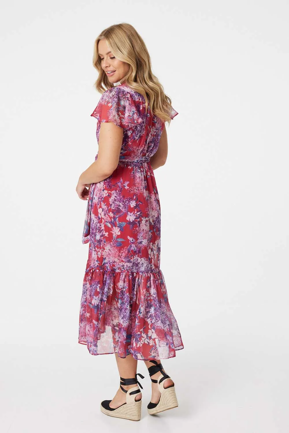 Floral Short Sleeve Tiered Midi Dress