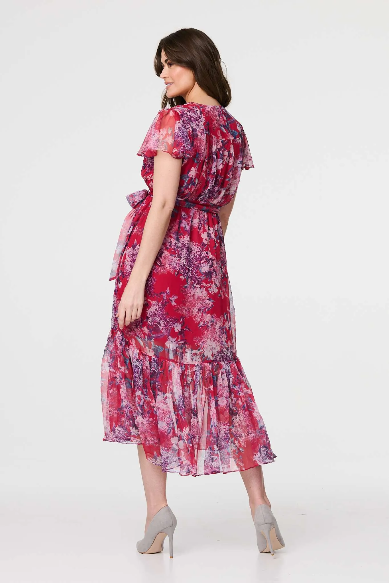 Floral Short Sleeve Tiered Midi Dress