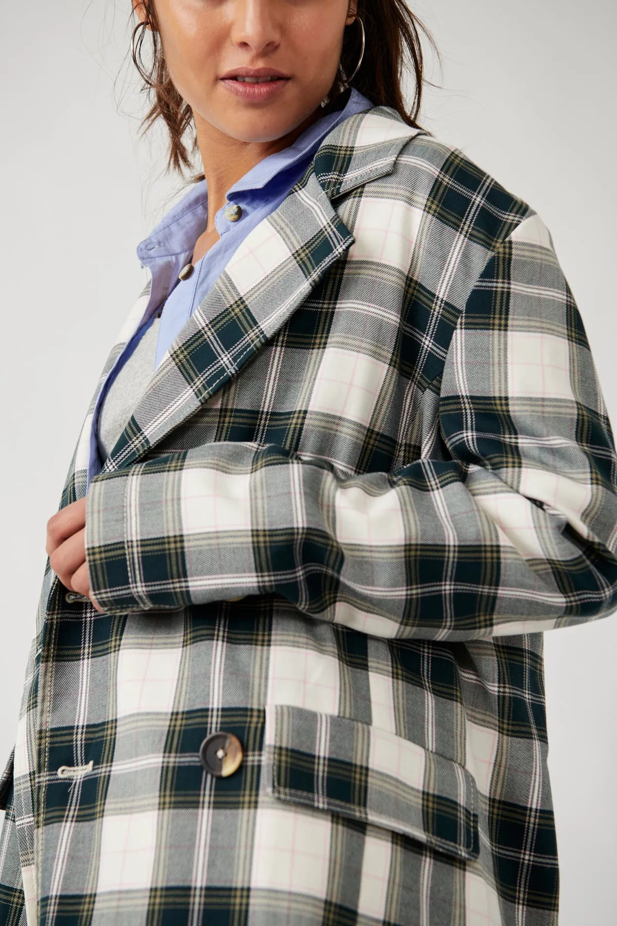 Free People Freddie Longline Blazer Plaid