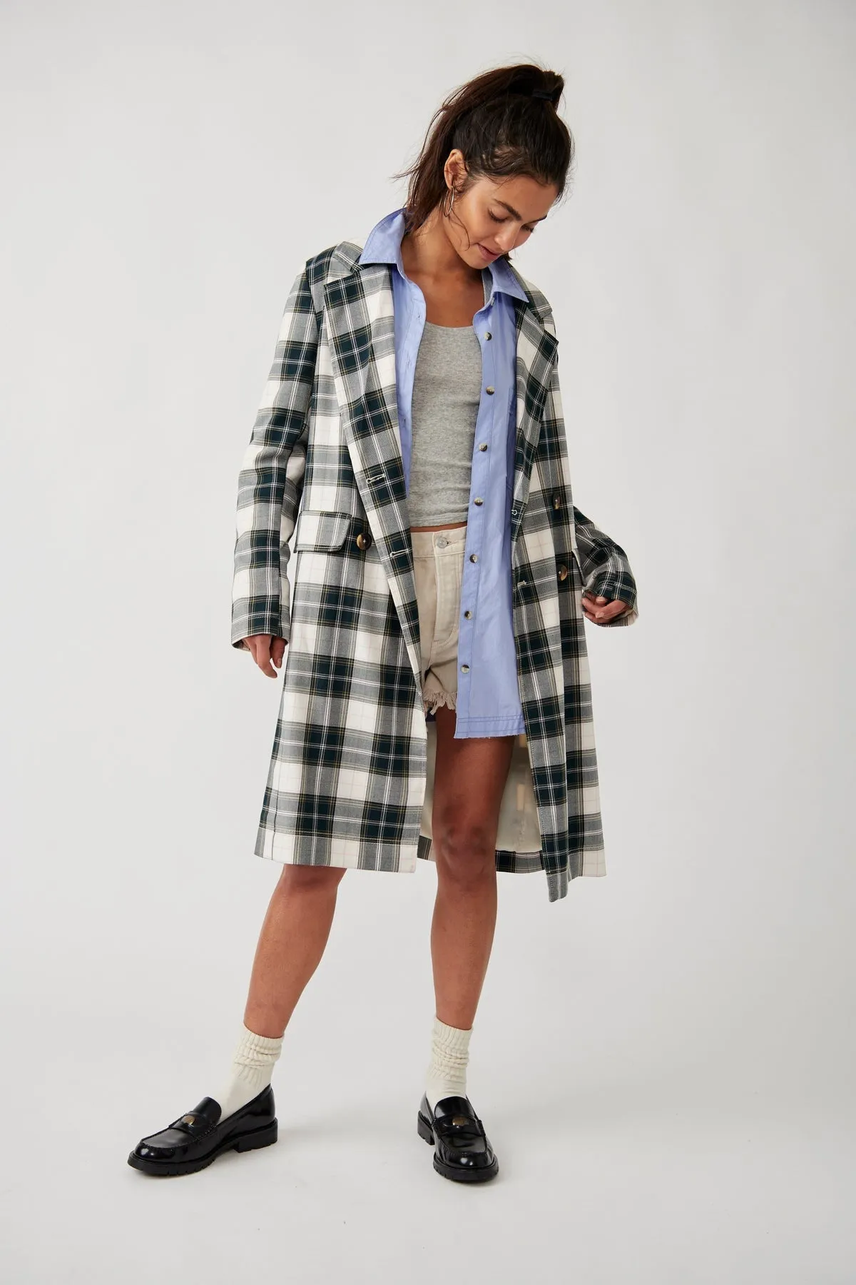 Free People Freddie Longline Blazer Plaid