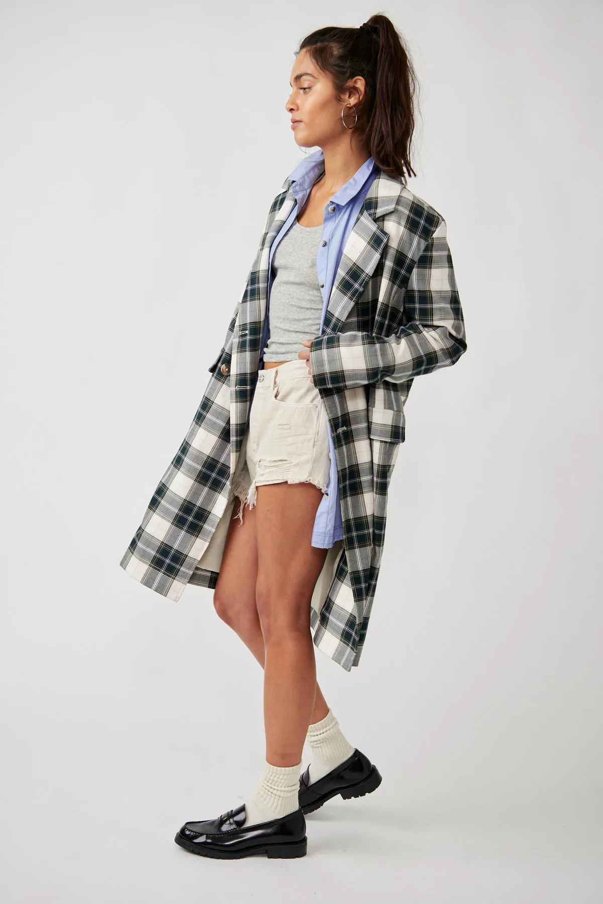 Free People Freddie Longline Blazer Plaid