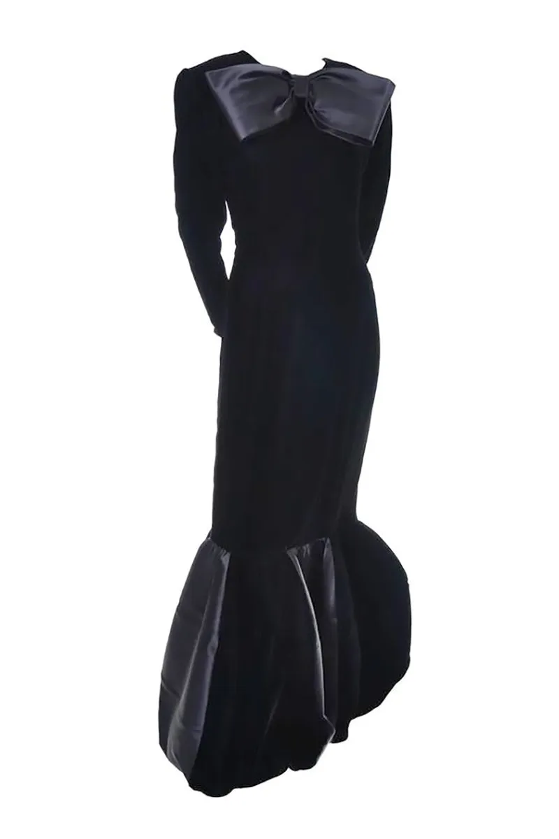 Givenchy Vintage Evening Gown Black Velvet & Taffeta Statement Dress Size 12