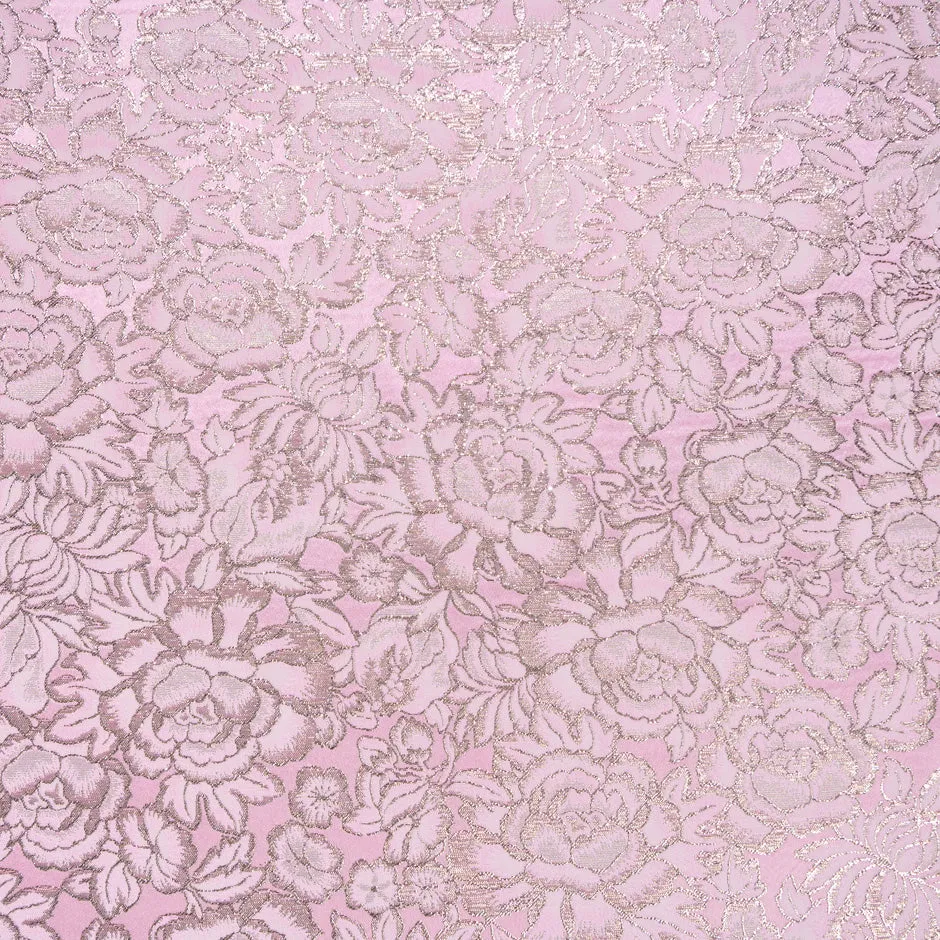 Gold Floral Jacquard Rich Pink Brocade