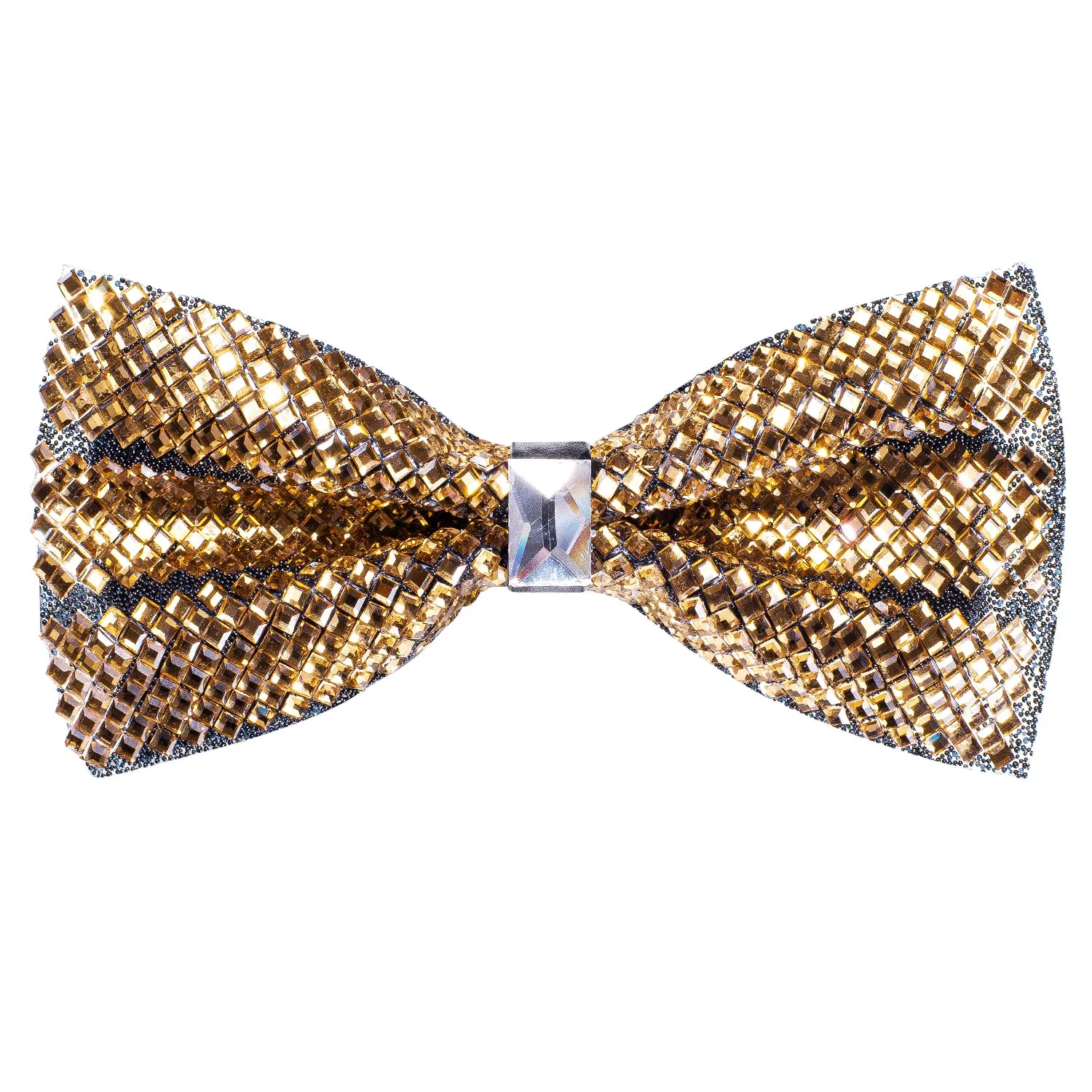 Golden Black Shining Rhinestone Pre-tied Adjustable Length Bow Tie