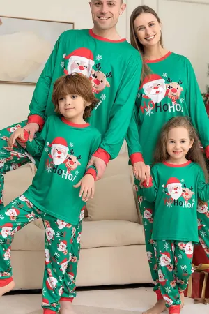 Green Santa Claus and Deer Christmas Family Matching Pajamas Set