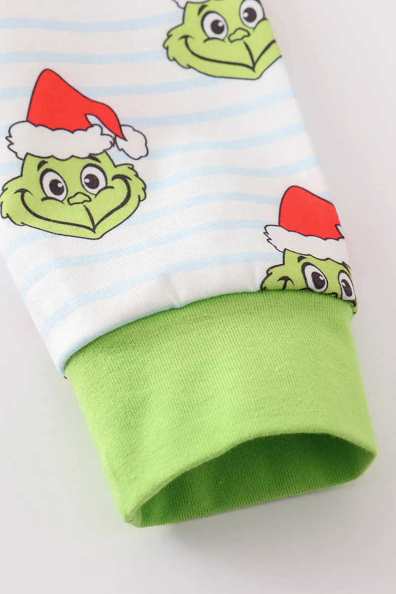 Green stripe christmas grinch unisex pajamas set