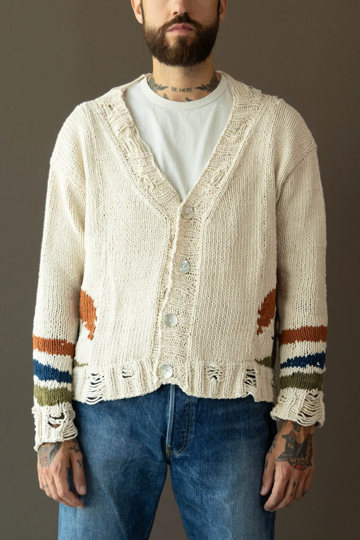 Hand Knit Cardigan - Intarsia Cardigan Naturally Dyed