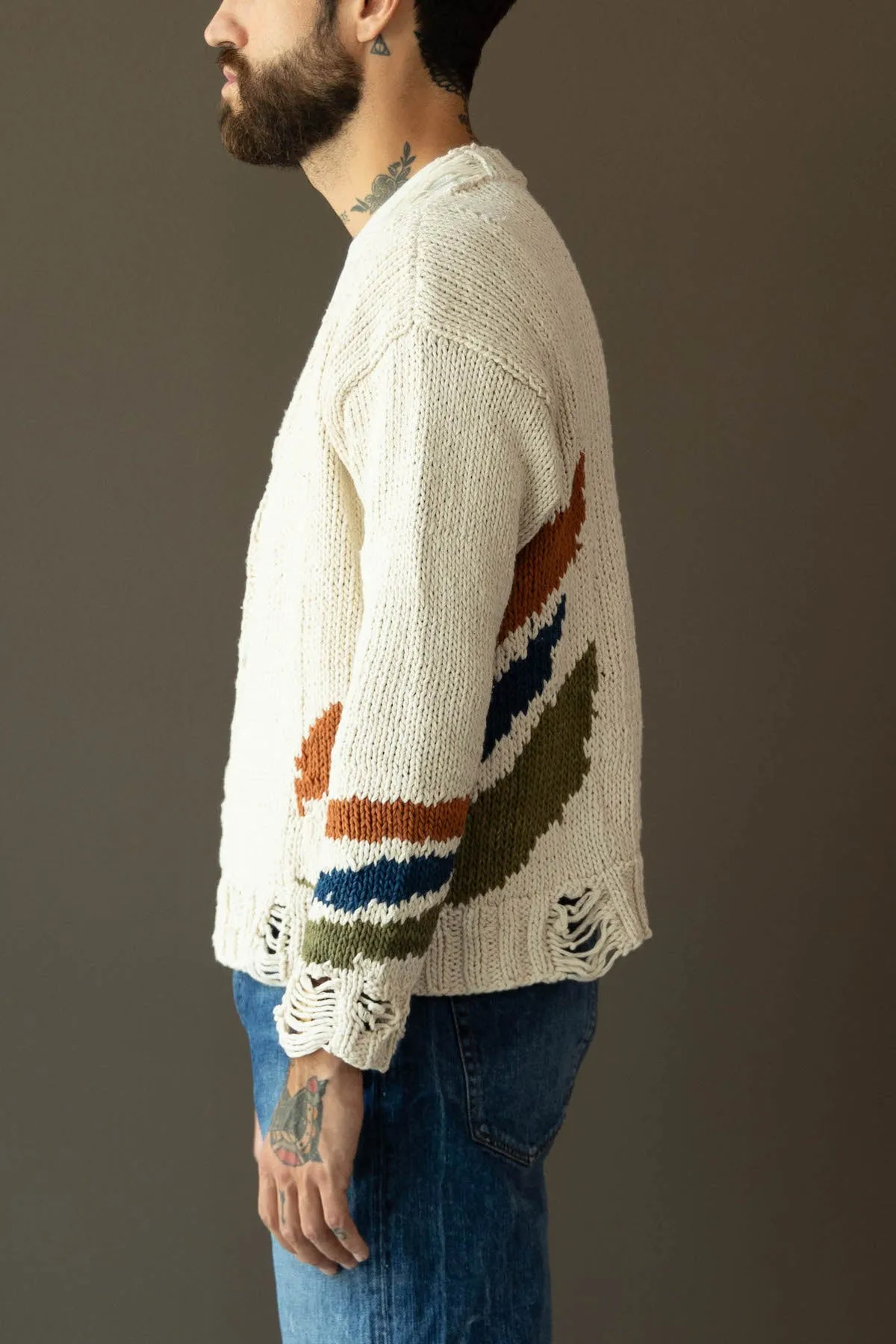 Hand Knit Cardigan - Intarsia Cardigan Naturally Dyed