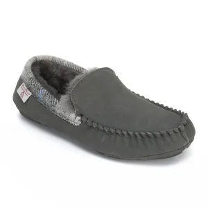 Hanks- Suede Moccasin With Harris Tweed - Grey