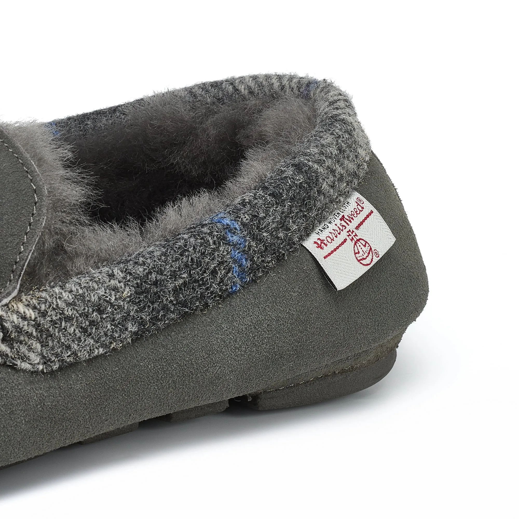 Hanks- Suede Moccasin With Harris Tweed - Grey