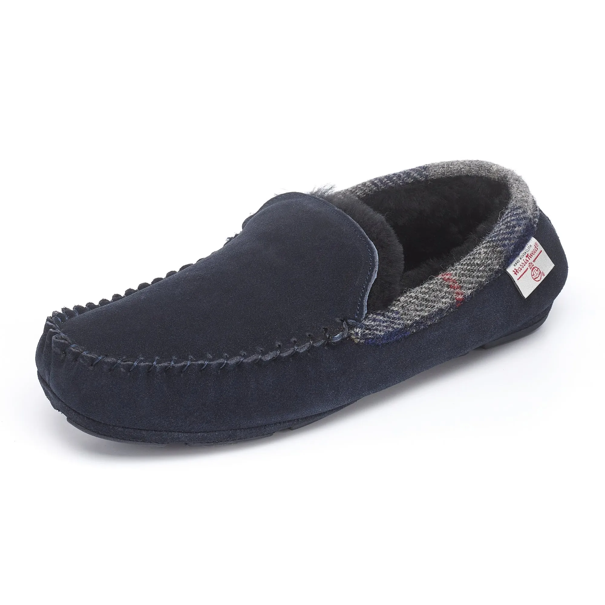 Hanks- Suede Moccasin With Harris Tweed - Navy