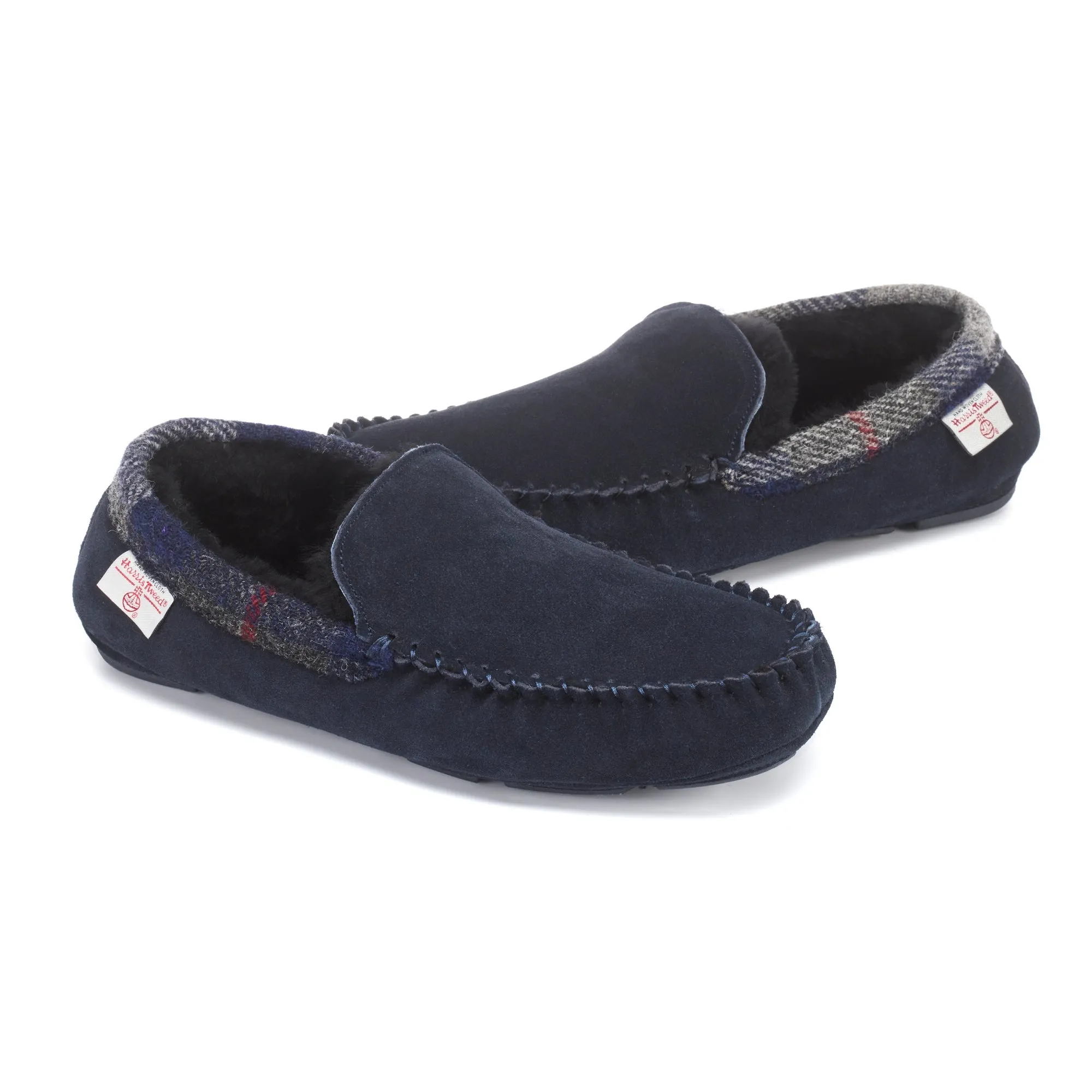 Hanks- Suede Moccasin With Harris Tweed - Navy