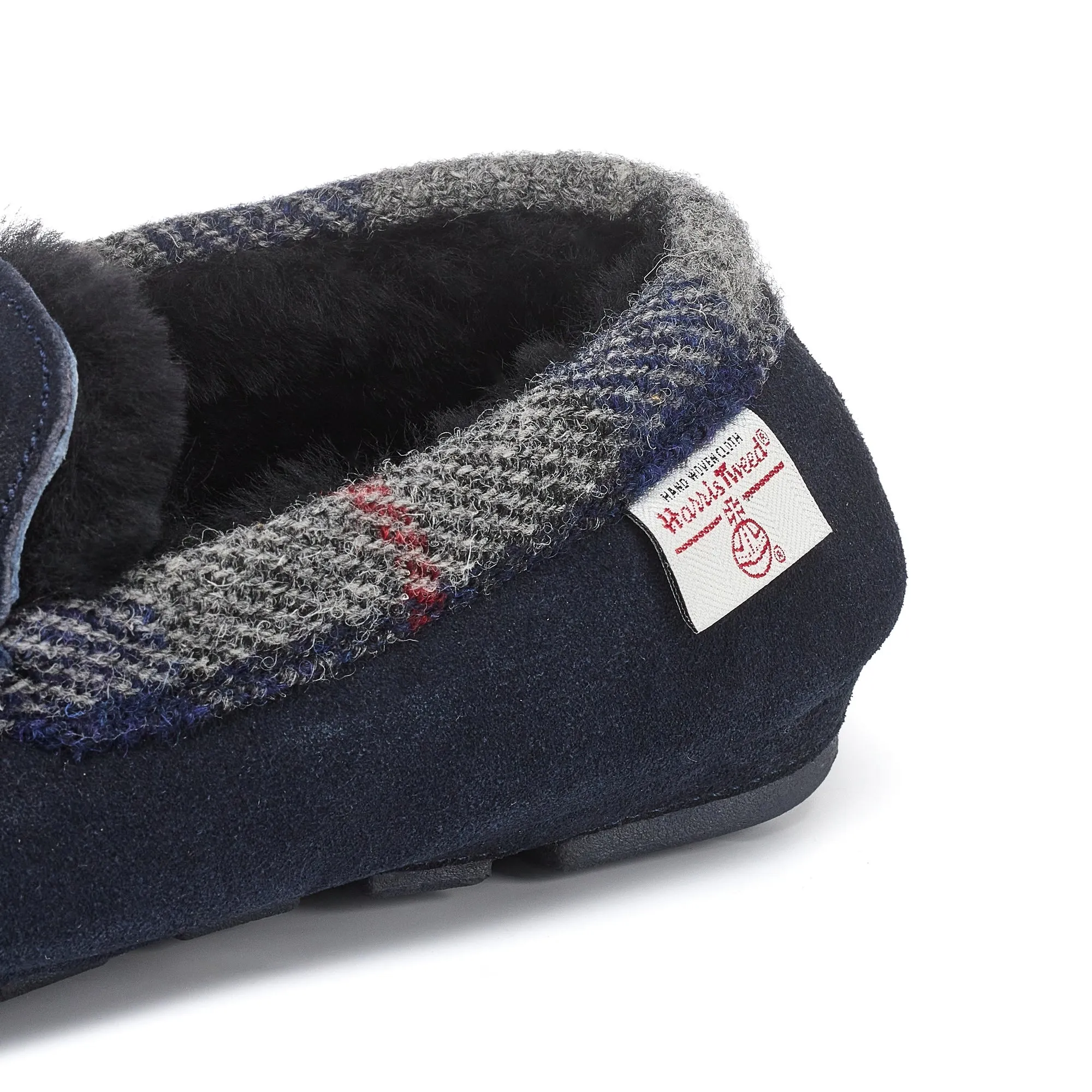 Hanks- Suede Moccasin With Harris Tweed - Navy