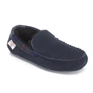 Hanks- Suede Moccasin With Harris Tweed - Navy